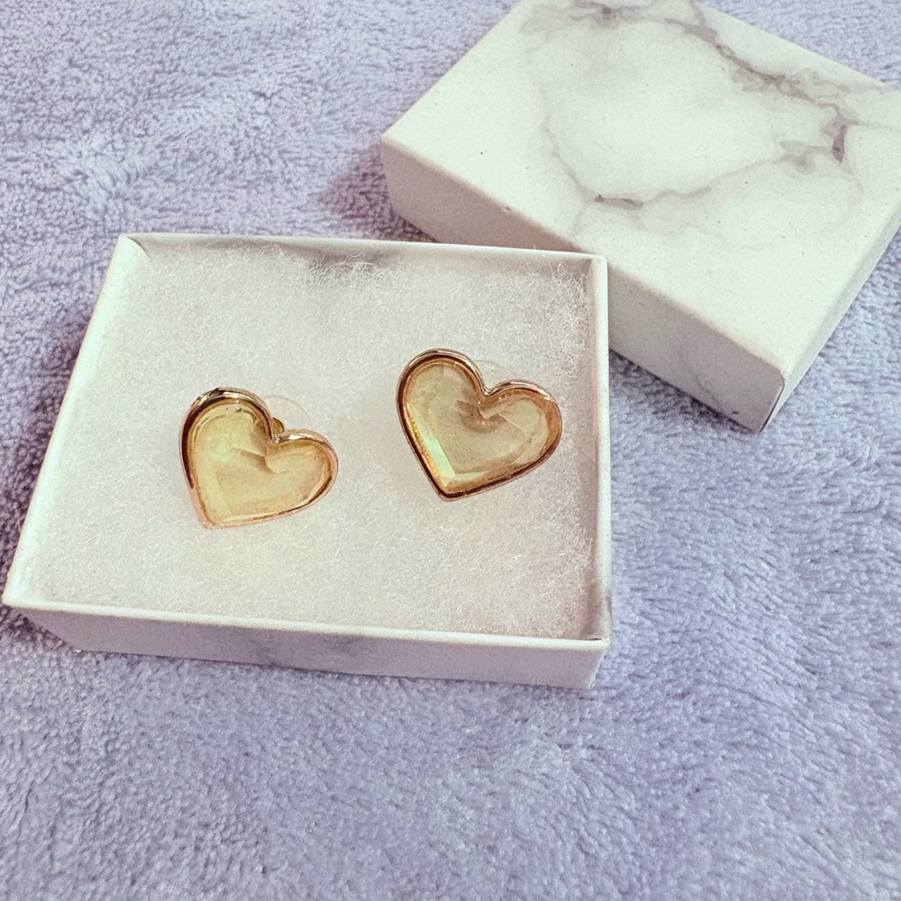 ITS Heart Shaped‎ Earrings With Moonstone Like Finish With Golden Outline